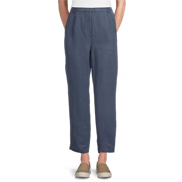 Linen Silk Twill Pleated Ankle Pants